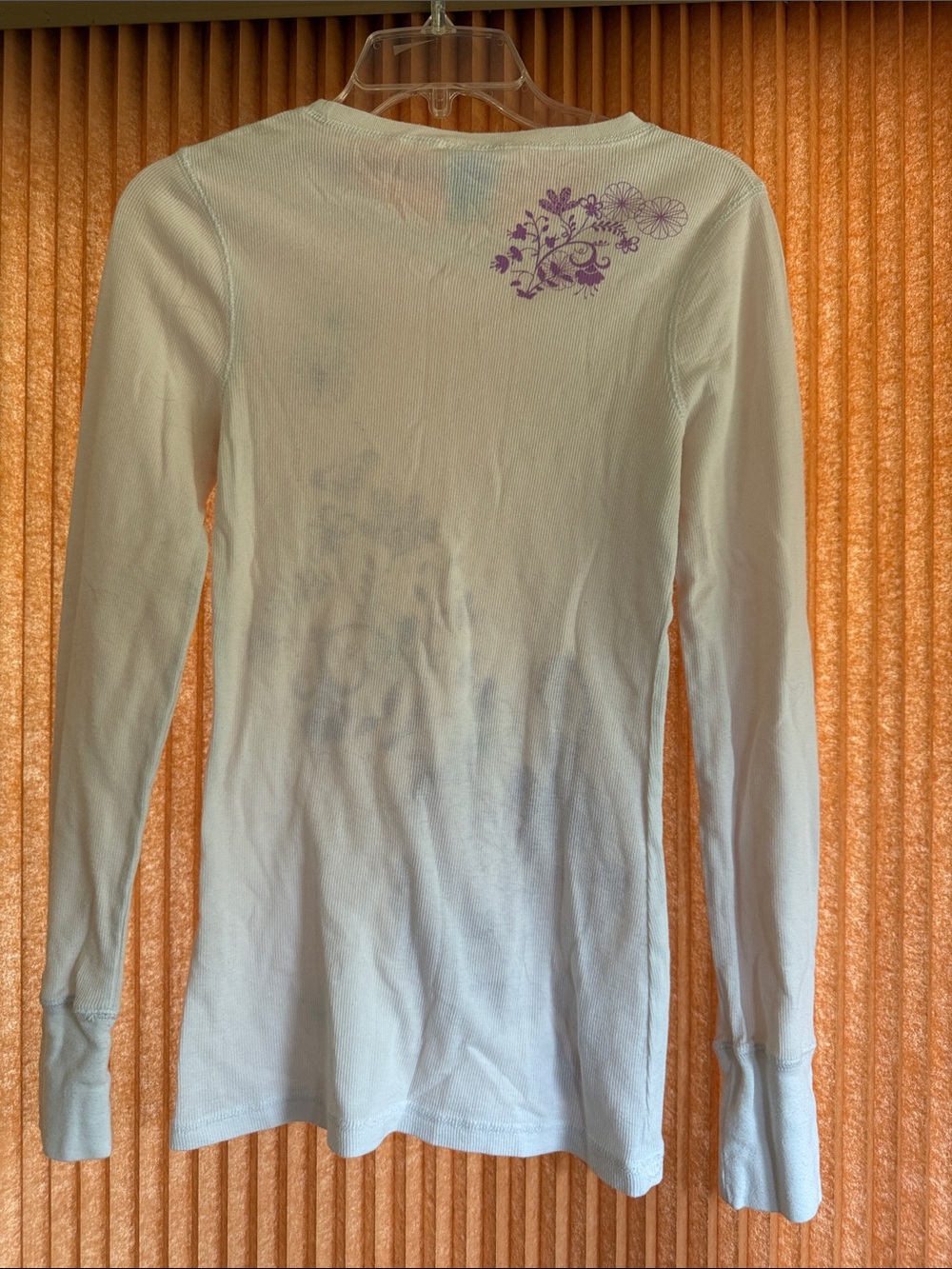 Roxy Women’s Long Sleeve White Top with Purple Floral Print Size L - Picture 4 of 6